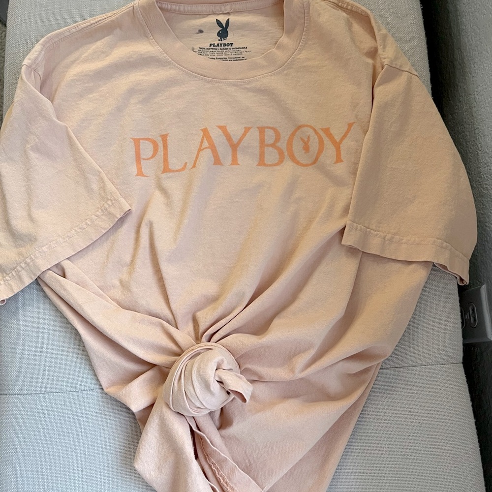 Playboy Graphic Tee, Size L, Orange/Peach Color.